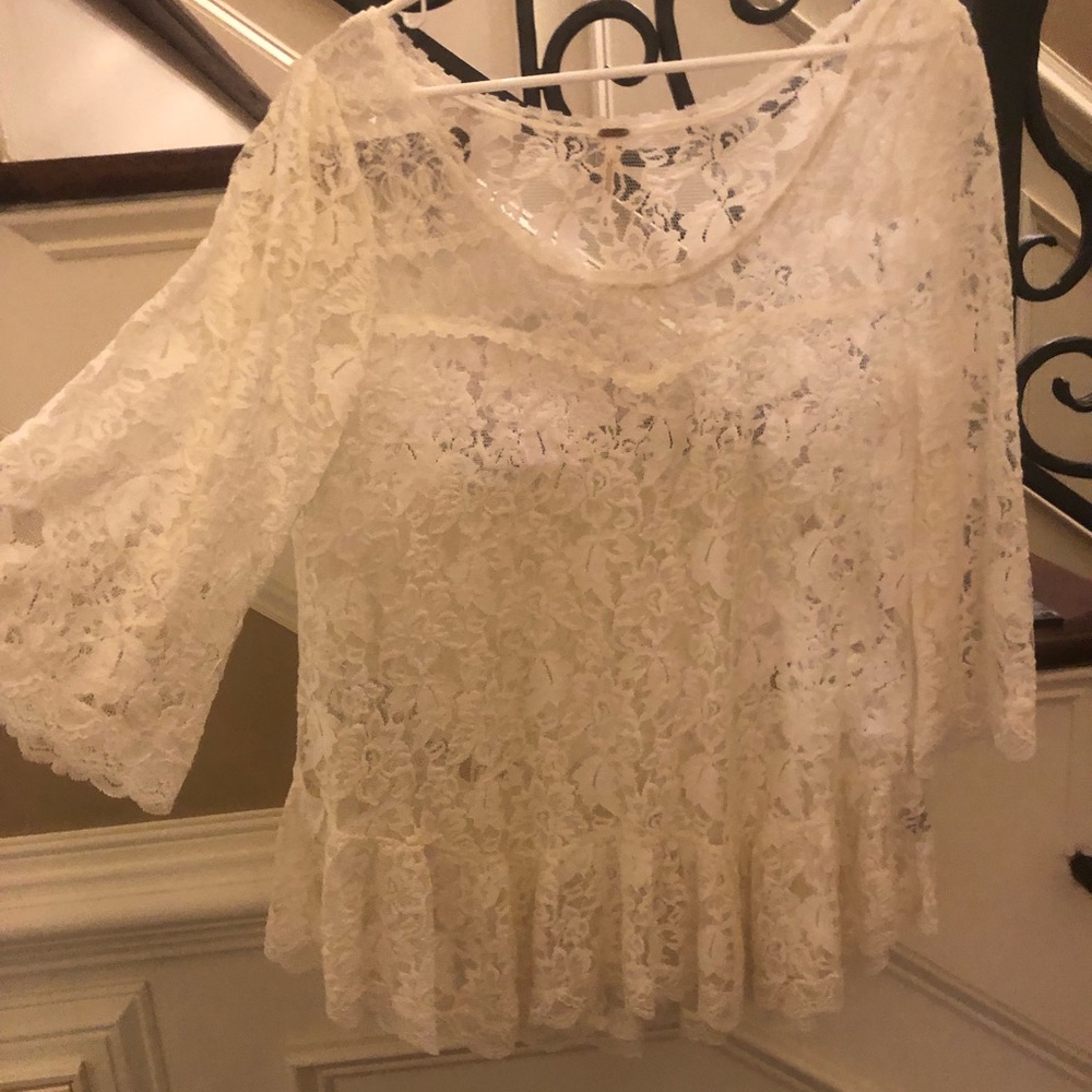 Free People Ivory/cream sheer lace blouse Medium
